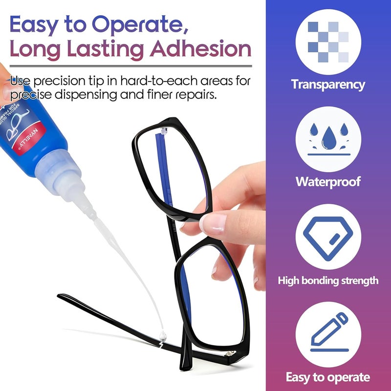 Nynelly 20 g Super Glue for Glasses Frames Repair and Bonding, Instant Strong Adhesive for Repairing Broken Frames Plastic Wood Metal Rubber Leather, Clear Liquid Glue Adhesive, Quick Dry - Image 4